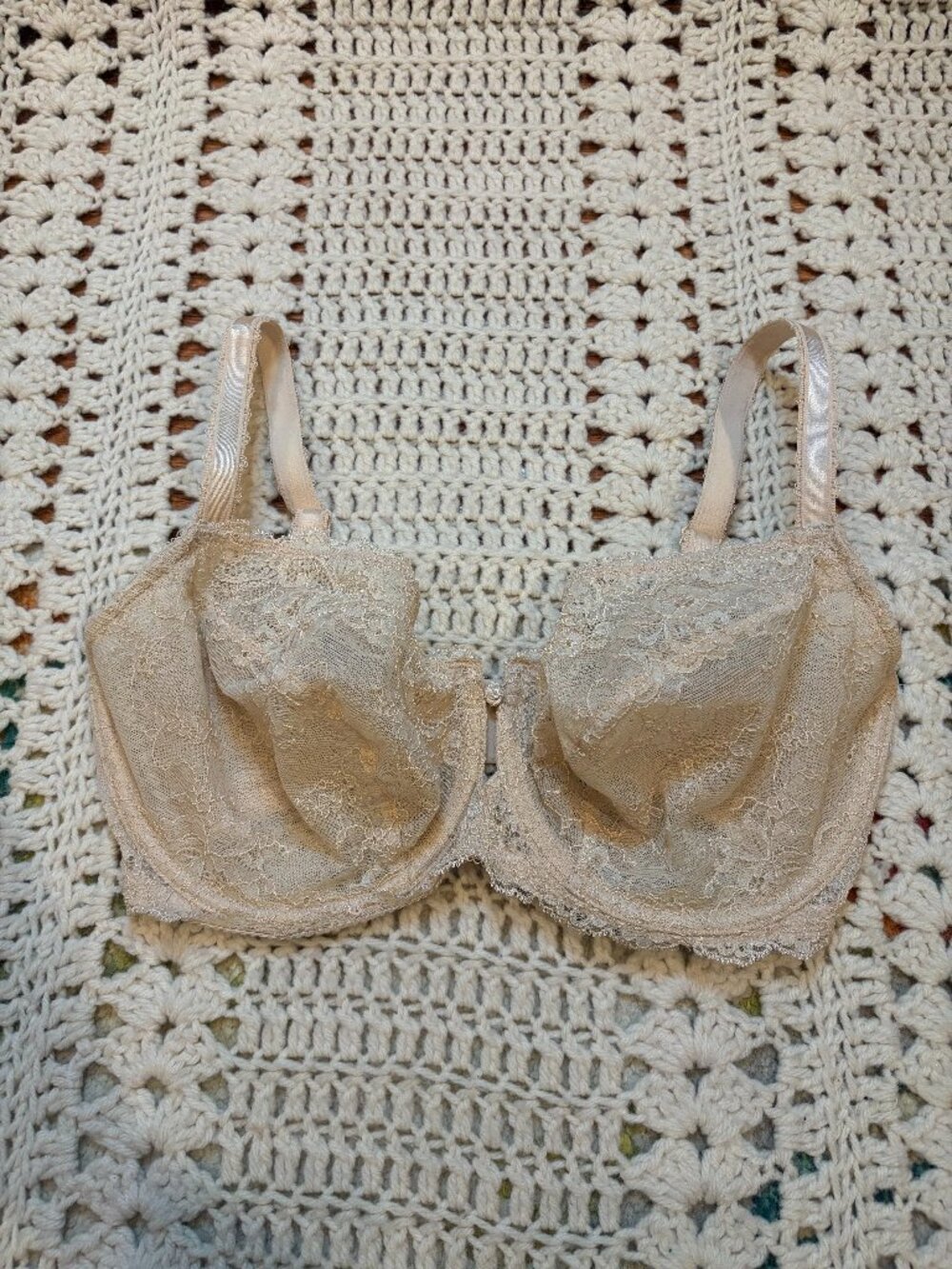 Wacoal 851155 Beige Sheer Lace Seduction Demi Underwire Bra  Size US 32G